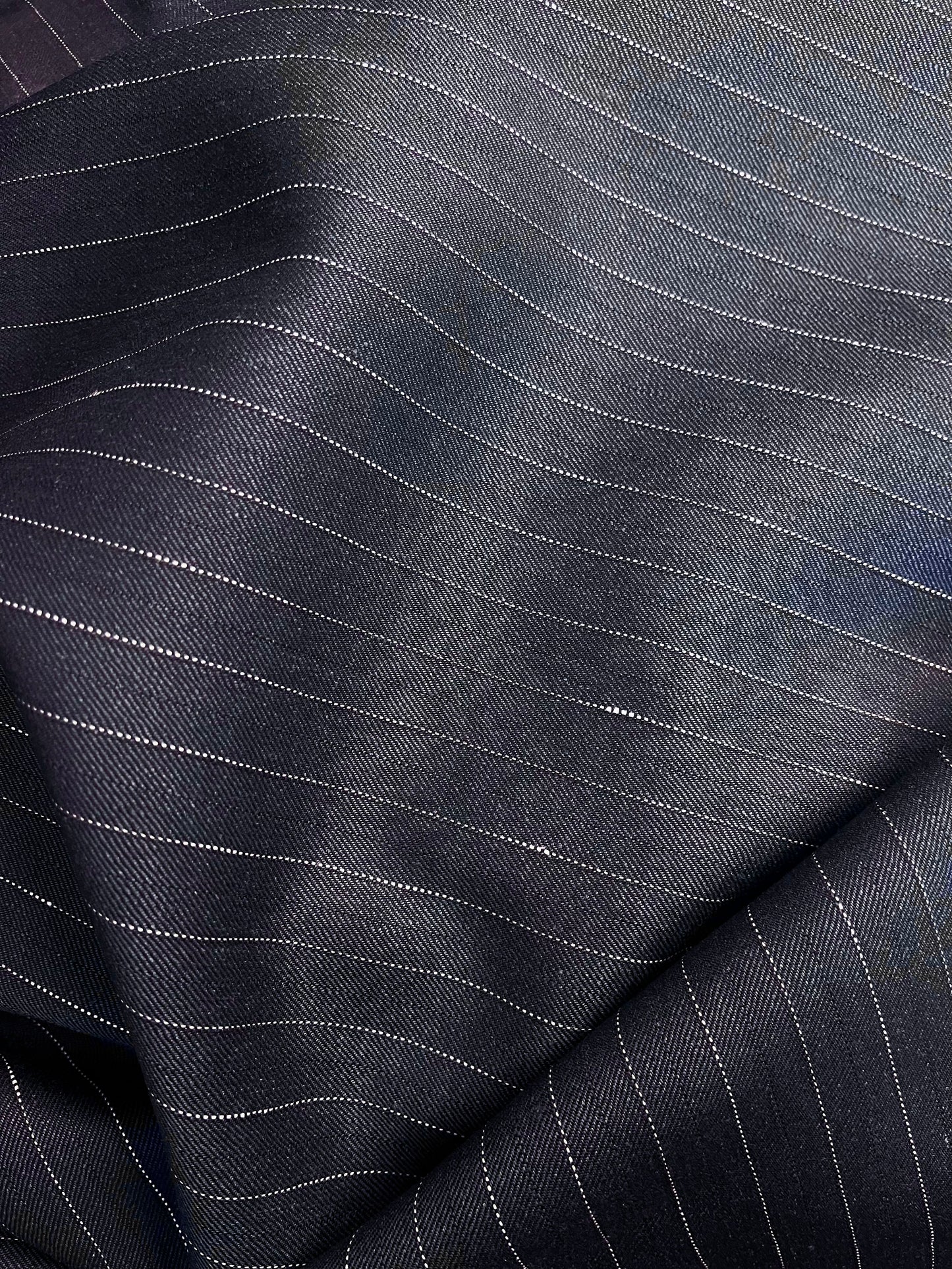 Italian Virgin Wool & Linen Suiting - Navy & White Pinstripe