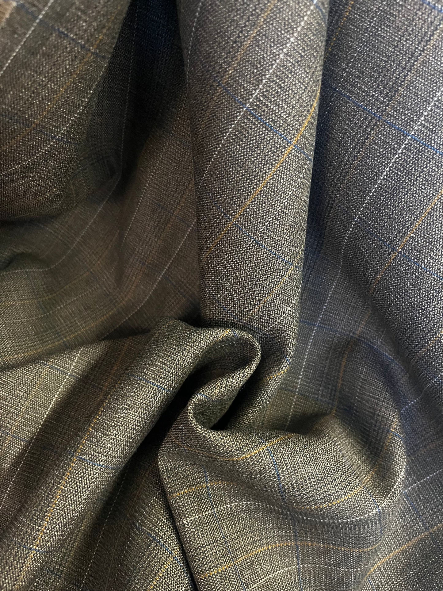 Plaid Wool Flannel Suiting - Olive Green, Yellow, Blue