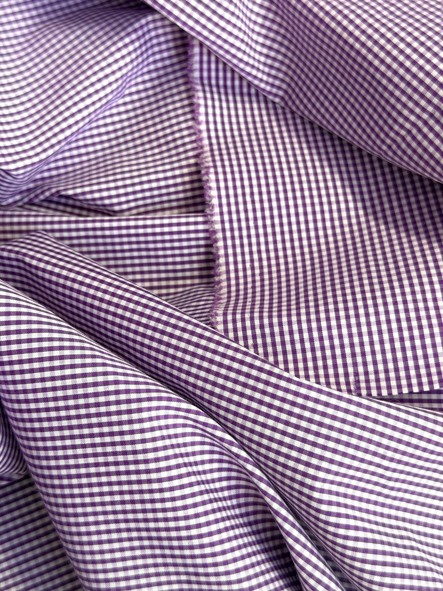 Cotton - Mini Check Plaid - Purple & White