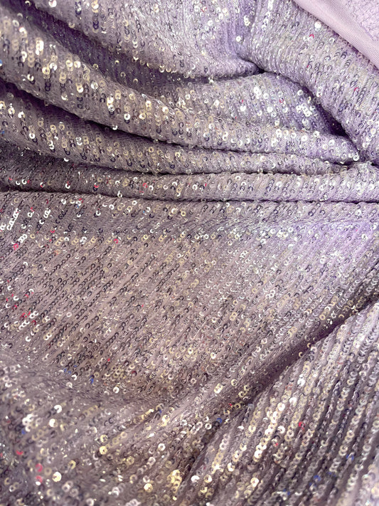 Italian Sequin Stretch Mesh - Lilac Purple