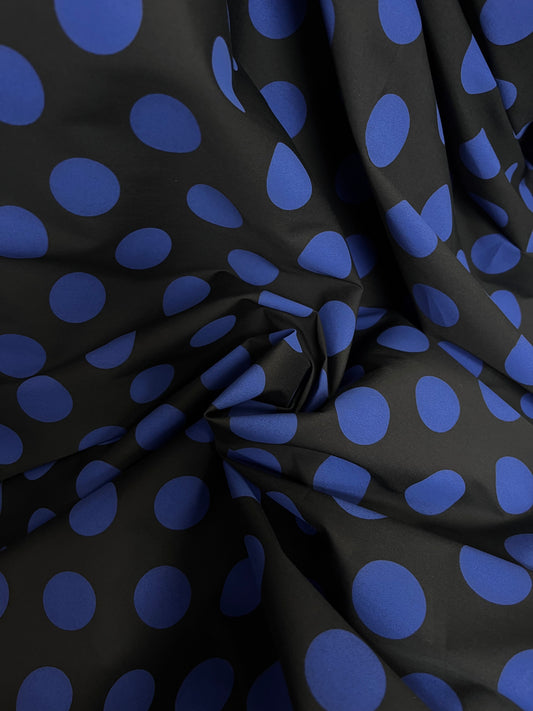 Italian Polka Dot Stretch Cotton Print - Black & Cobalt Blue
