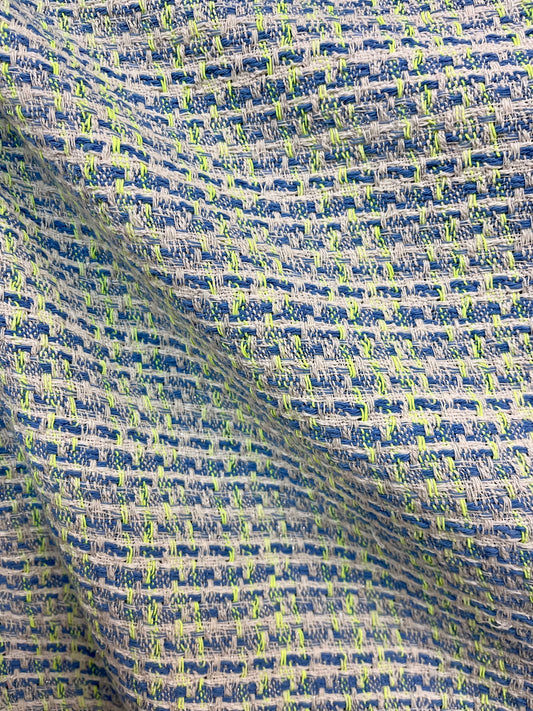 Woven Boucle Lurex Cotton - Neon, Silver, Blue & White