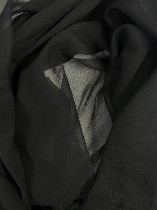 Crinkled Silk Chiffon - Jet Black