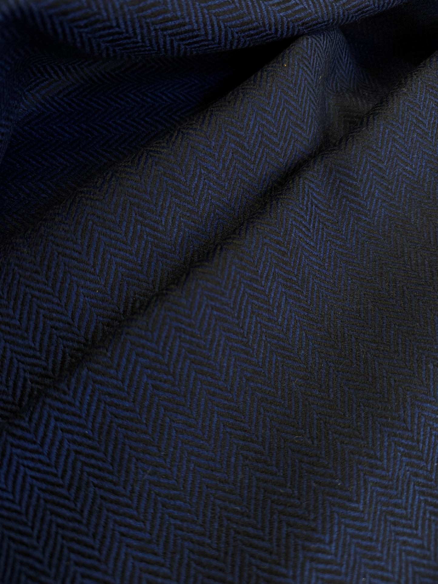 Italian Heritage - Brushed Herringbone Wool Blend - Navy Blue & Black