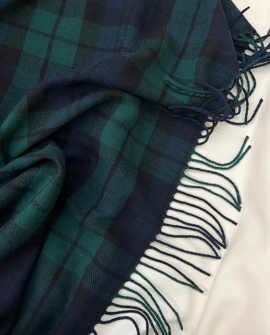 USA Fringe Virgin Wool Plaid - Green & Blue