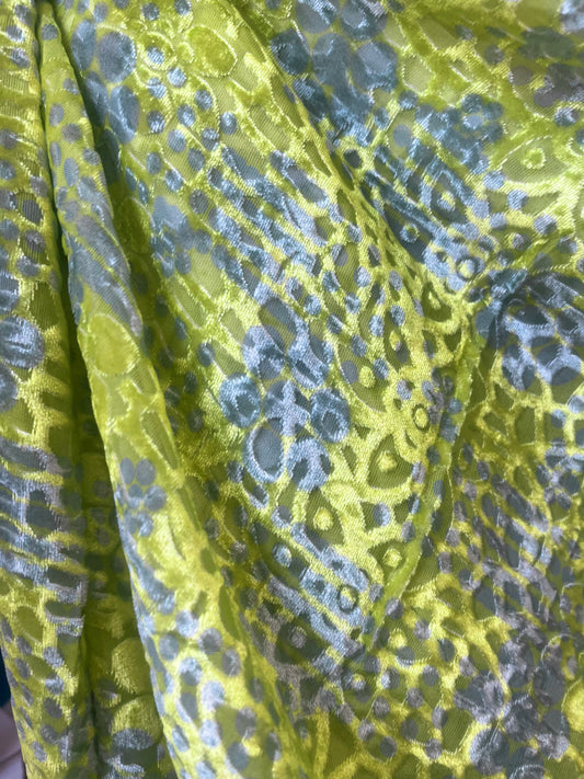 Silk/Rayon Velvet Burnout - Disco Floral - Chartreuse & Blue