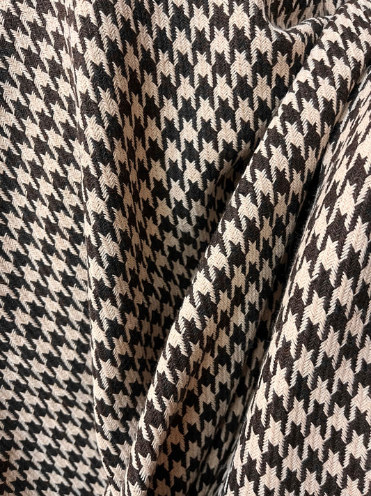Houndstooth Poly Rayon Woven Boucle - Brown & Cream
