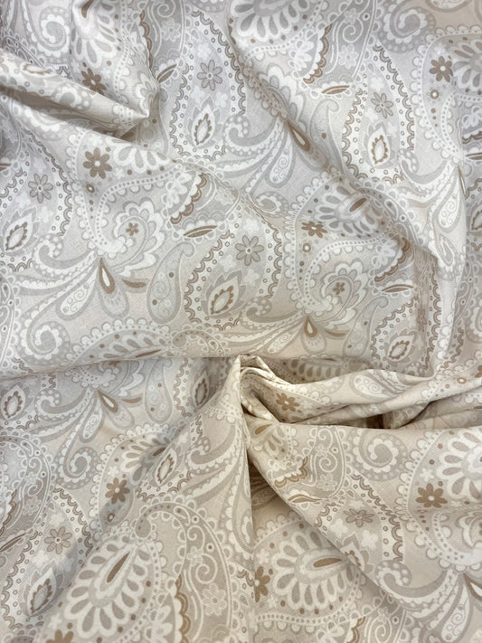 Paisley Printed Cotton - Beige, White & Brown