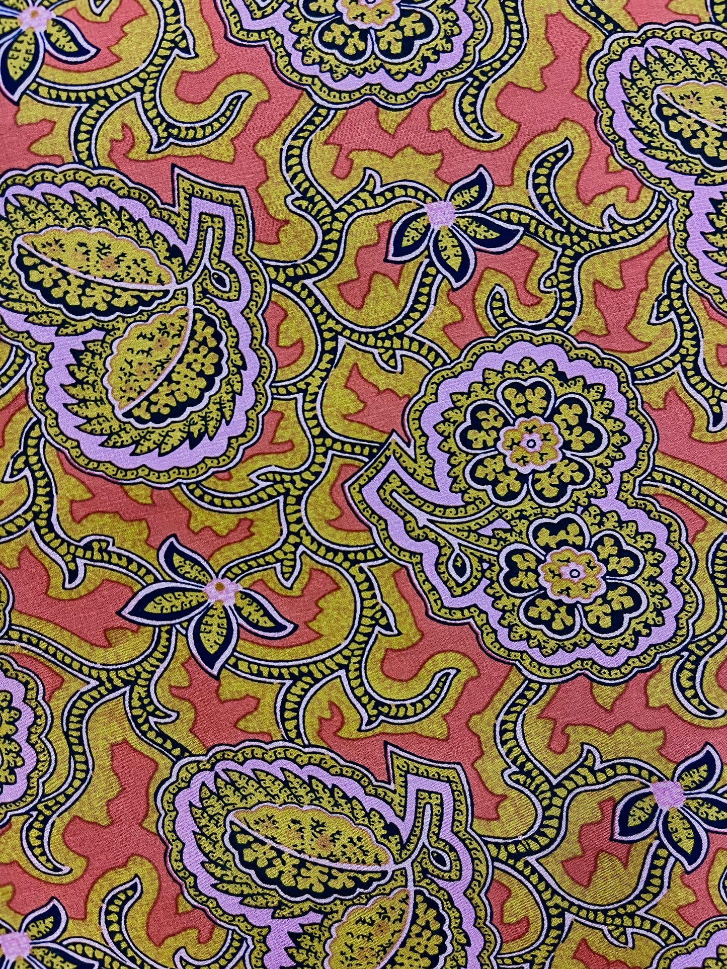 Paisley Printed Silk Chiffon - Orange, Yellow, Purple & Black