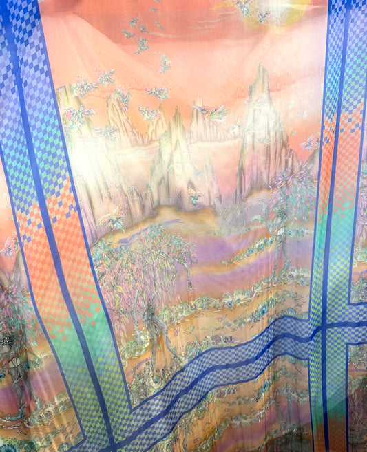 Italian Printed Silk Chiffon - Surrealist Landscape