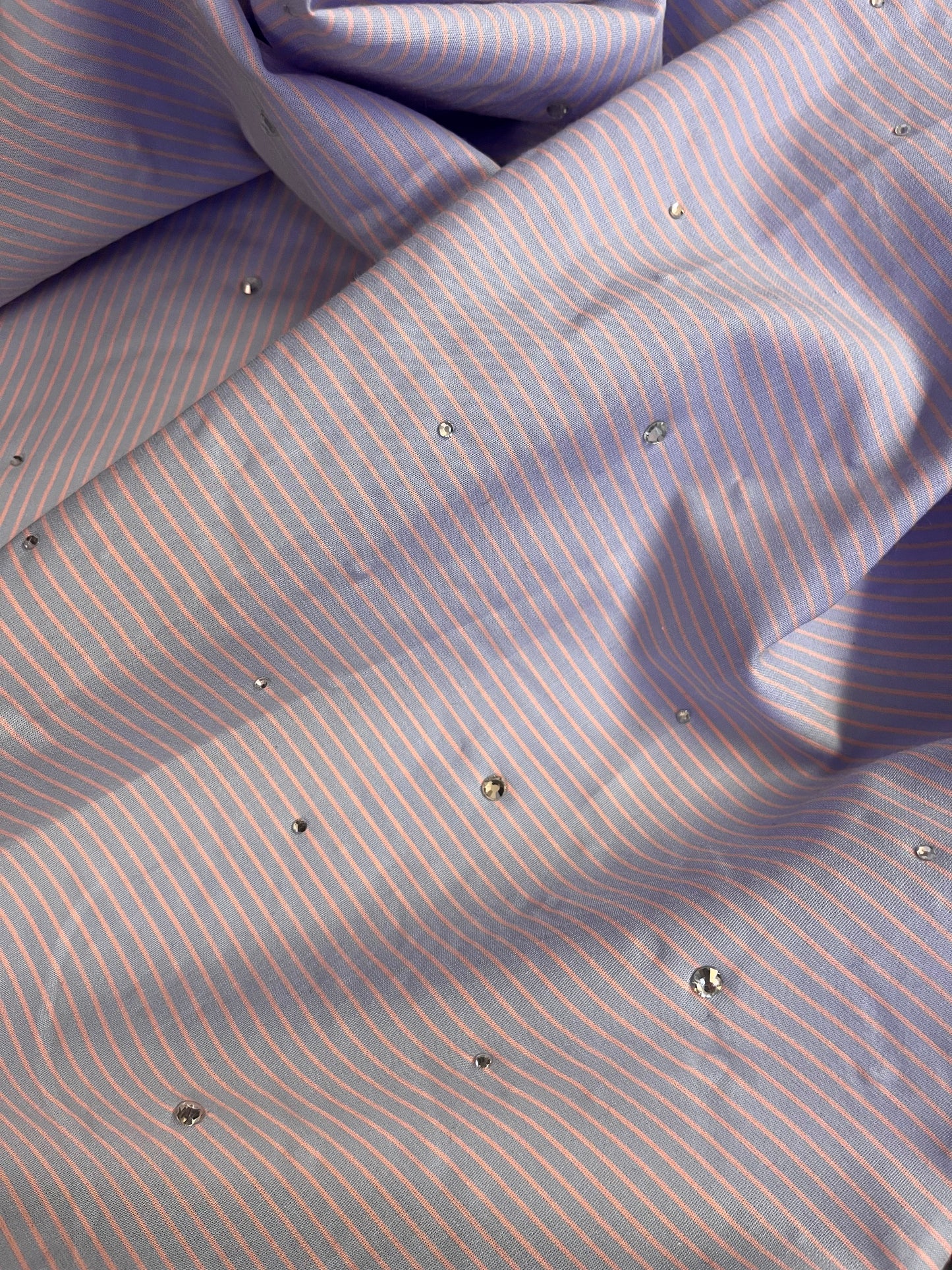Rhinestone Stripe Cotton Shirting - Purple & Pink