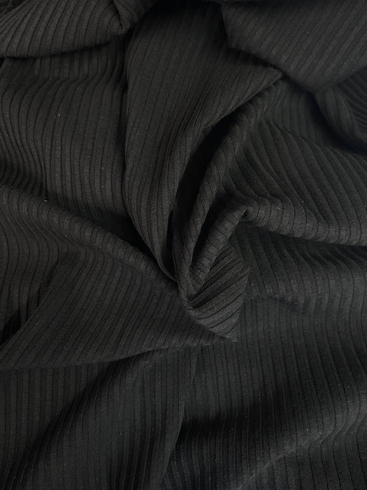 Rayon Wide Ribbed Knit - Jet Black