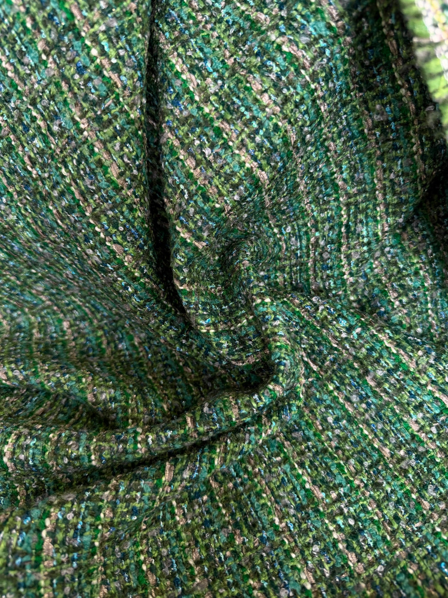 Italian Designer Wool Boucle - Green Lurex