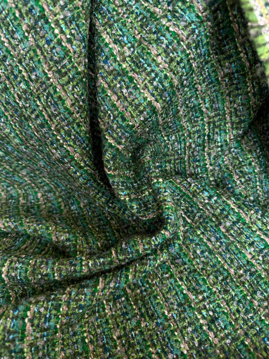 Italian Designer Wool Boucle - Green Lurex