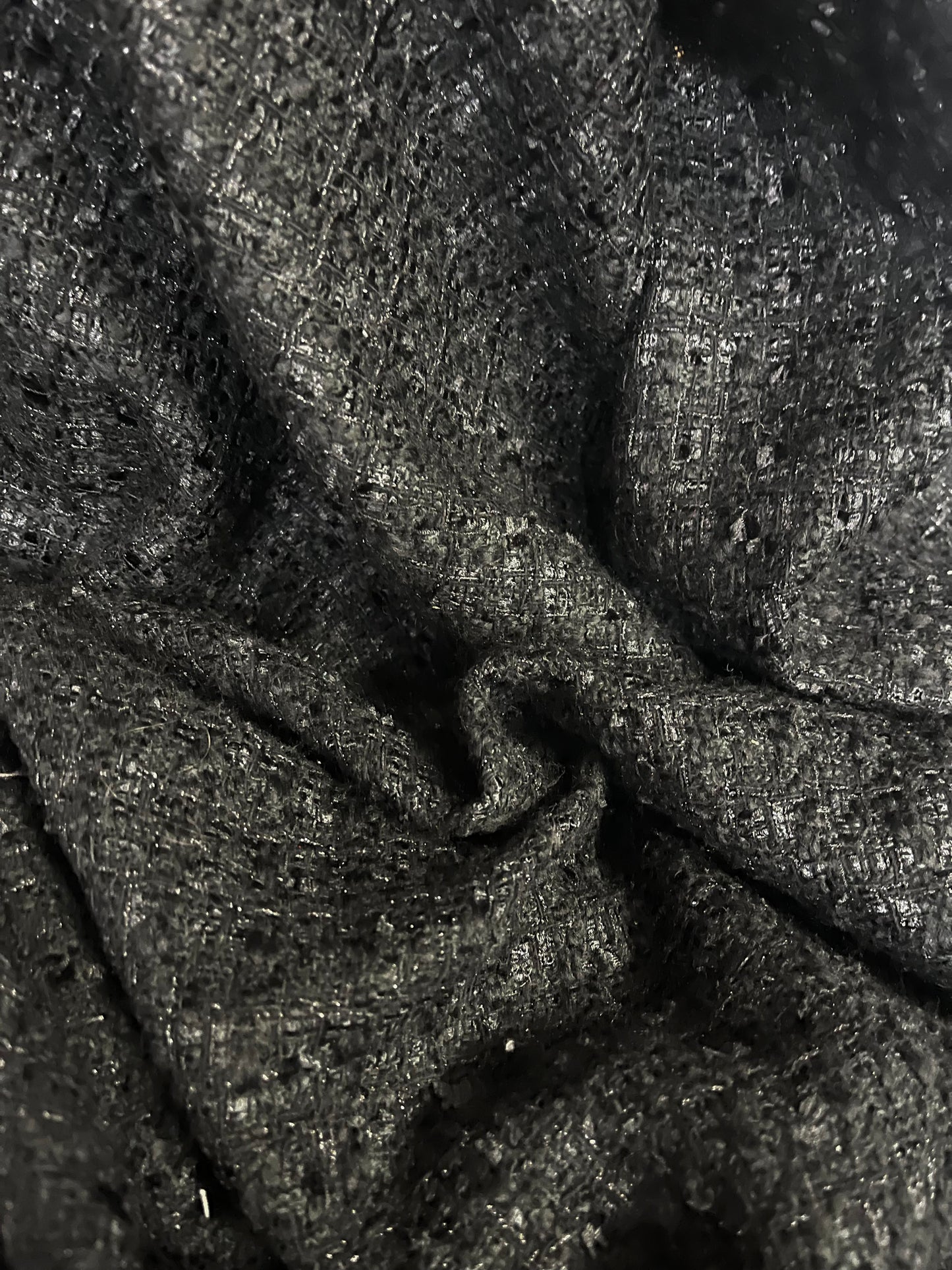 Designer Wool Blend Boucle - Jet Black & Lurex