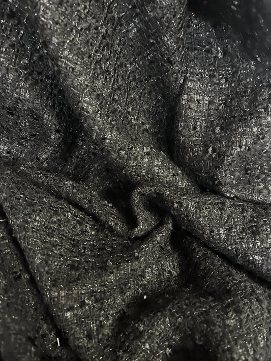 Designer Wool Blend Boucle - Jet Black & Lurex