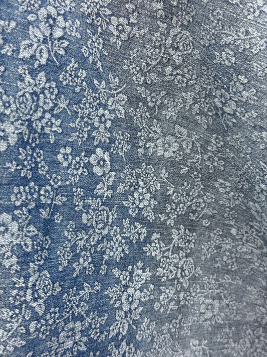 Cotton Stretch Denim Printed - Neutral Blue Floral