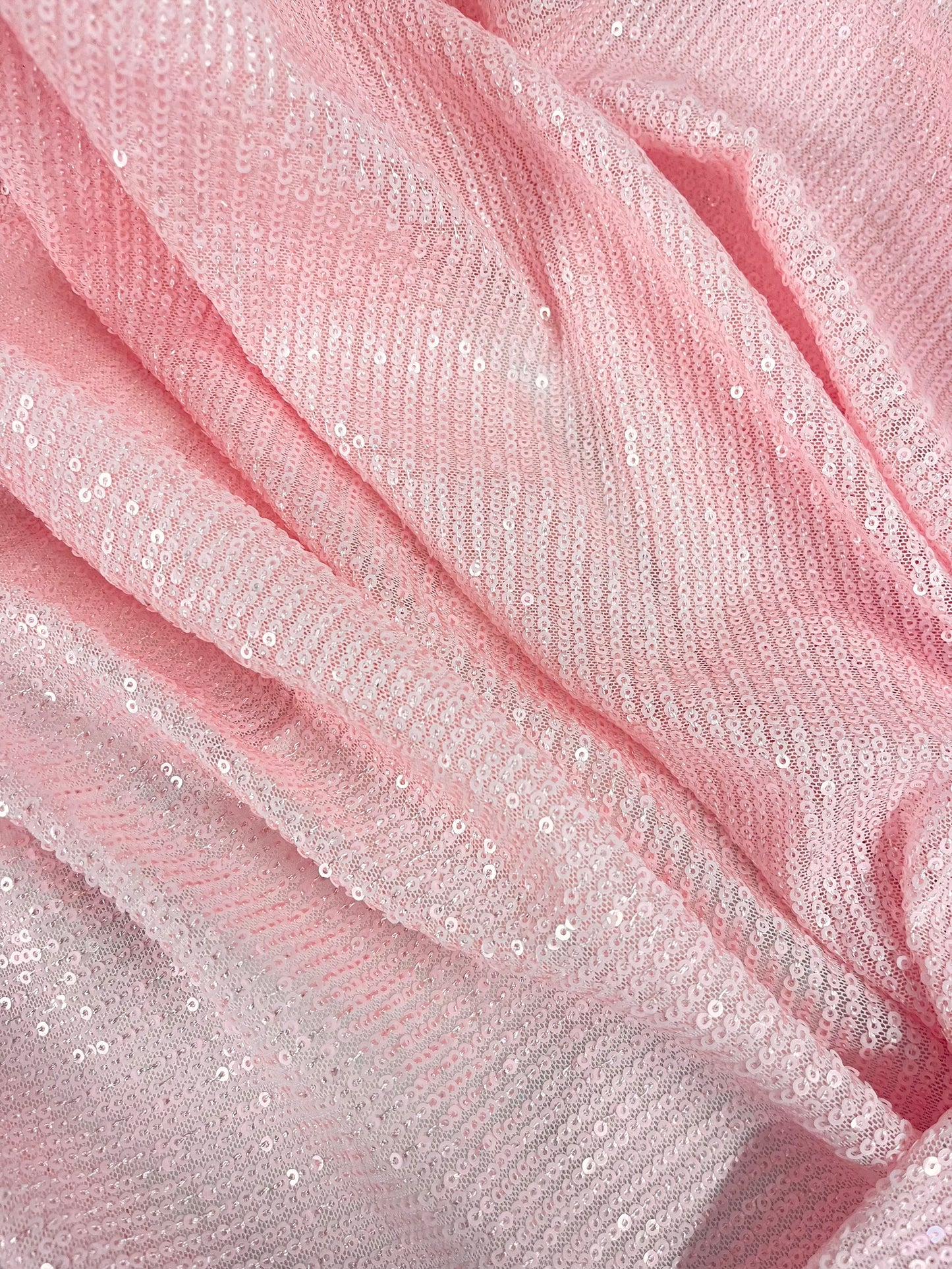 Italian Sequin Stretch Mesh - Bubble Gum Pink