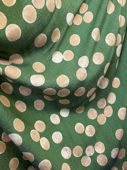 Printed Polka Dot Cotton - Green & Ivory