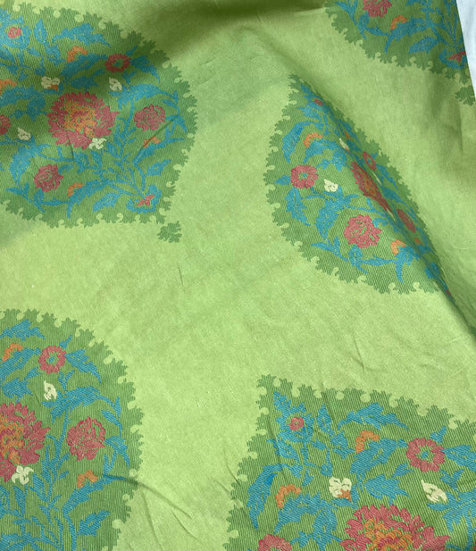 Damask Printed Linen Canvas - Green Multicolor