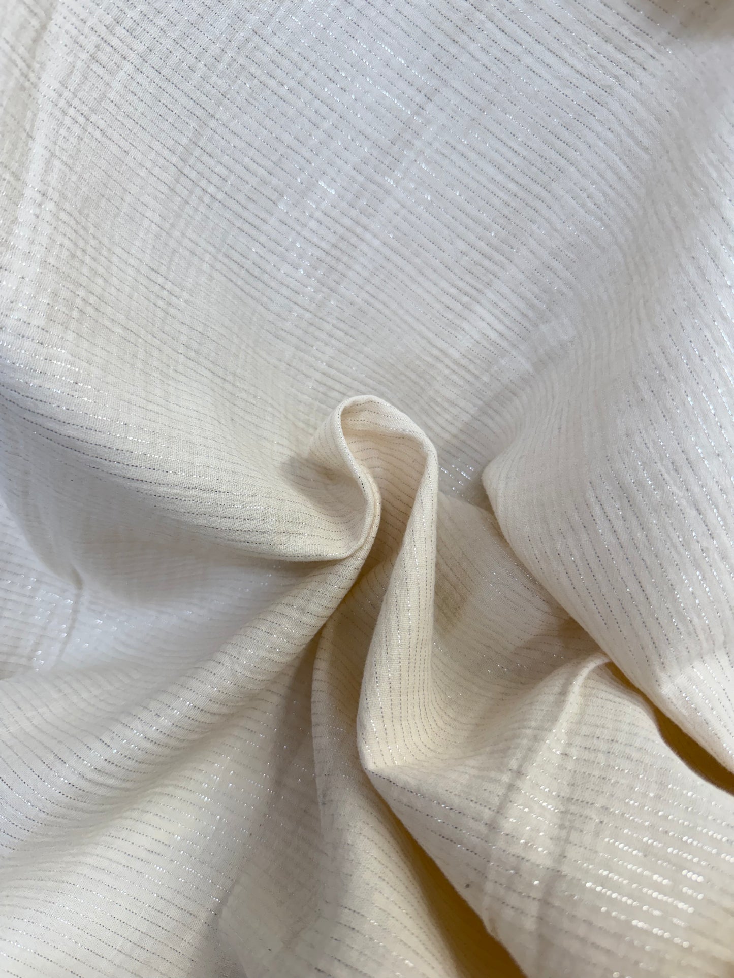 100% Cotton Double Gauze - Silver Lurex & Ivory