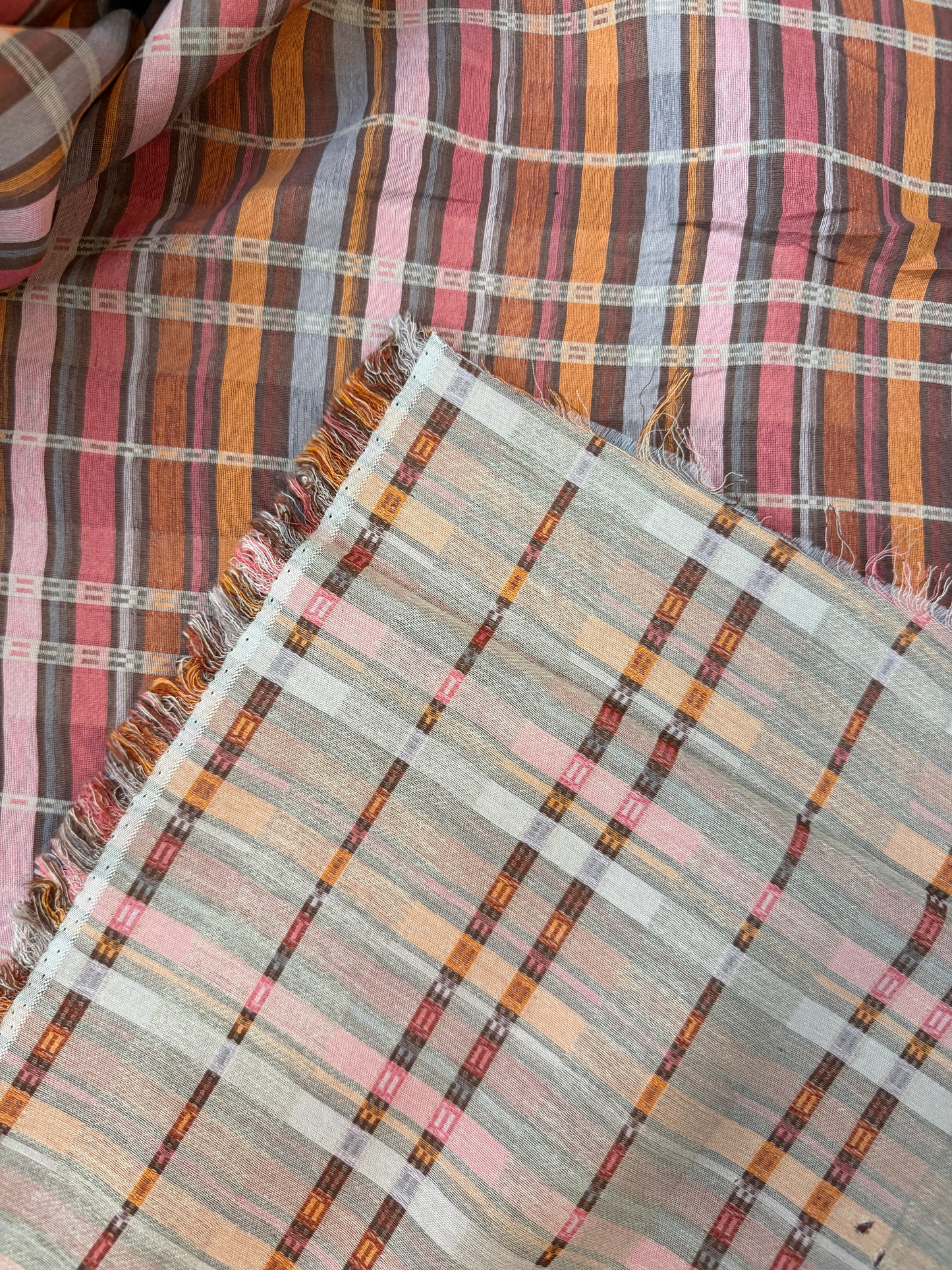 Italian Plaid Viscose Blend - Pink, Brown & Grey