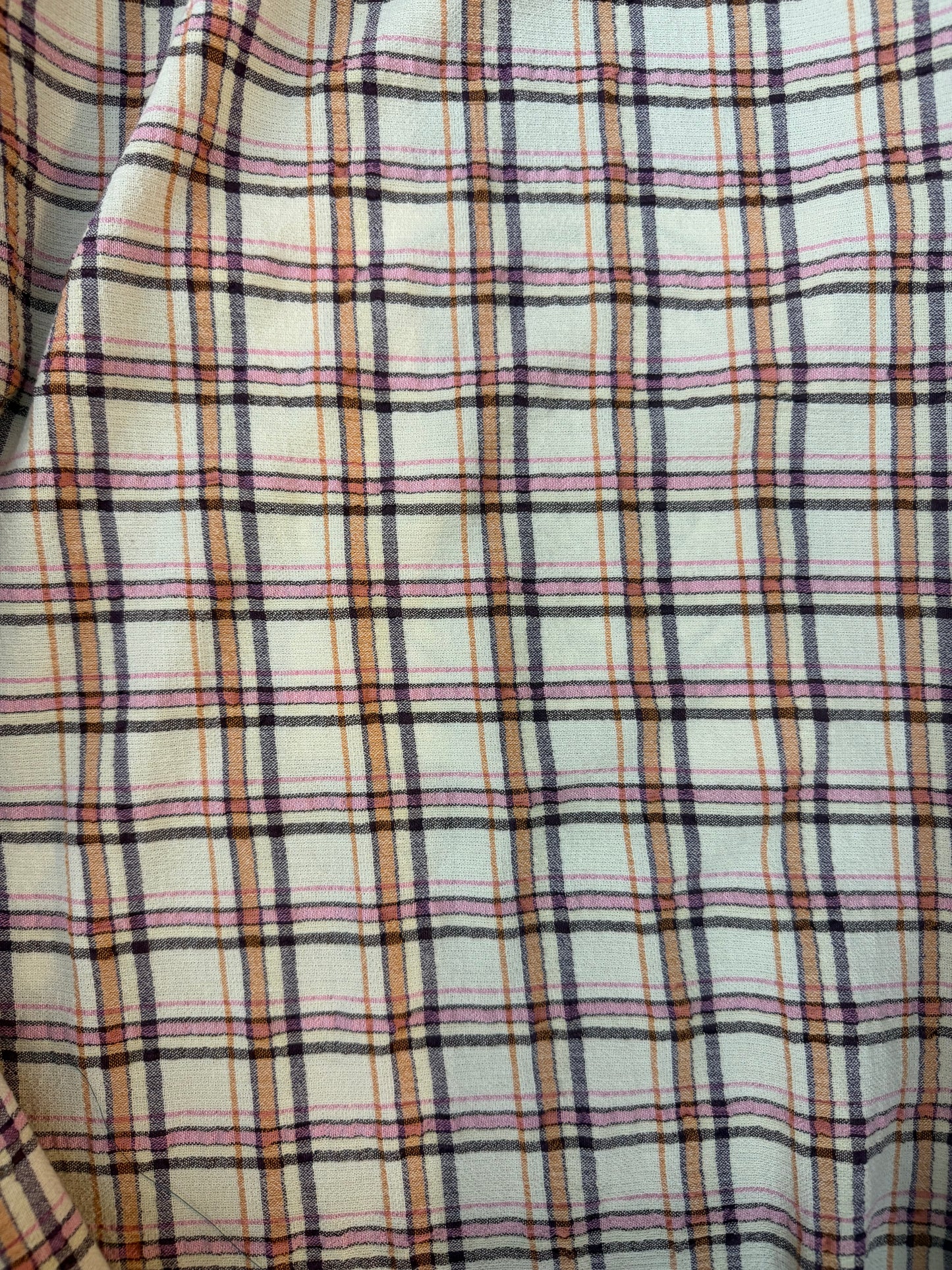 Plaid Crinkled Cotton - Off-White, Pink, Grey & Orange