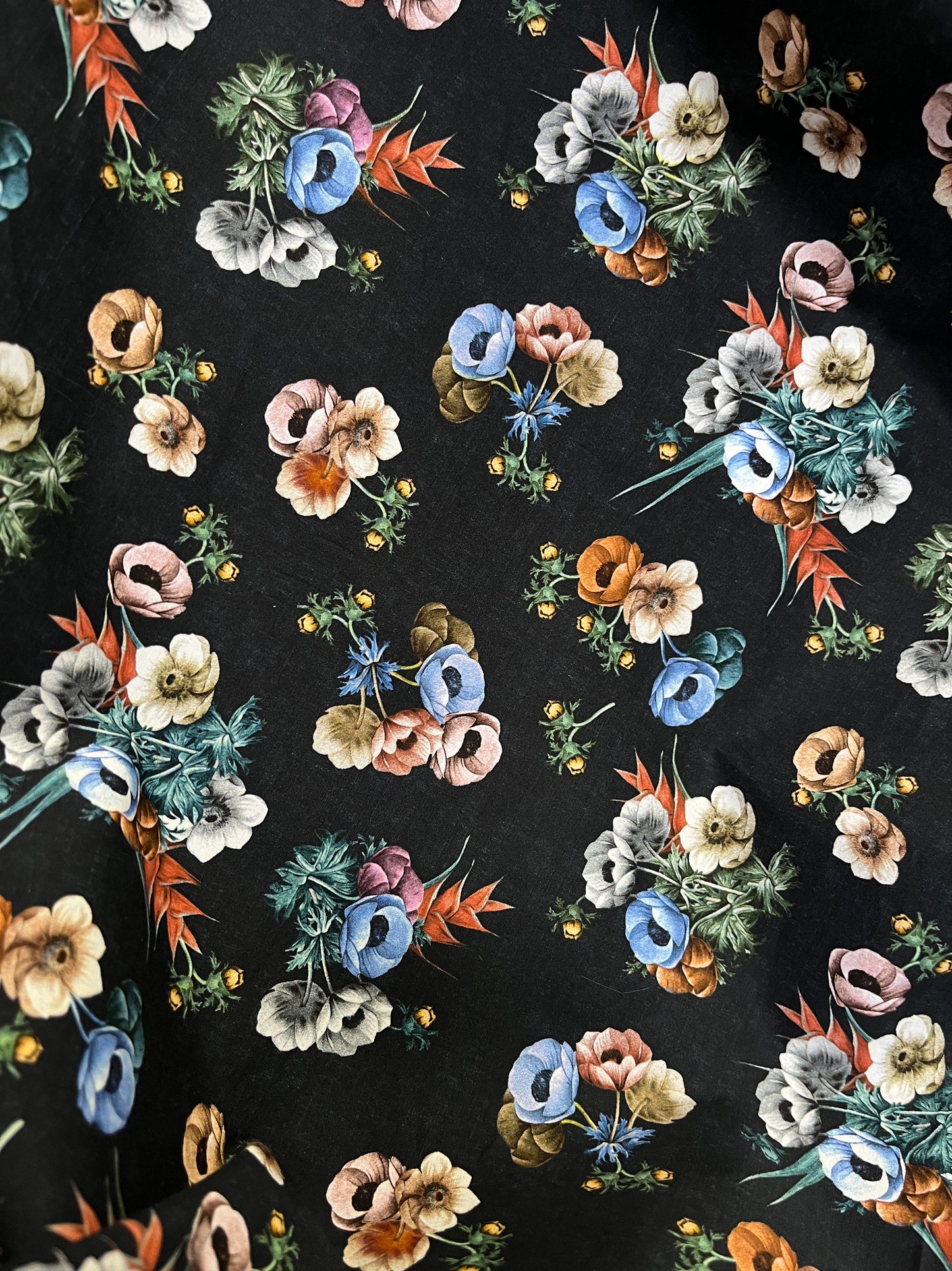 Italian Floral Print Stretch Cotton - Black & Multicolor