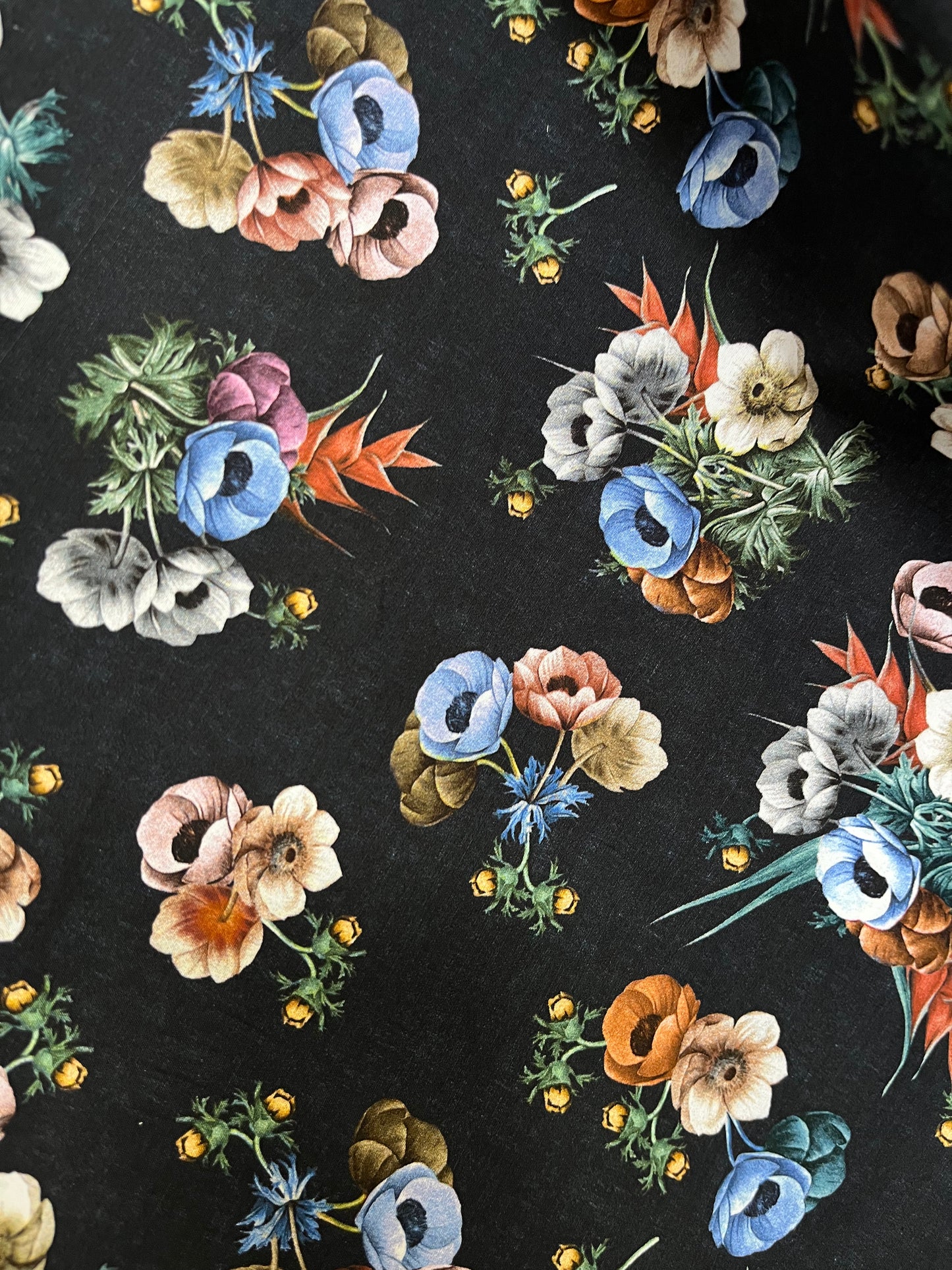 Italian Floral Print Stretch Cotton - Black & Multicolor