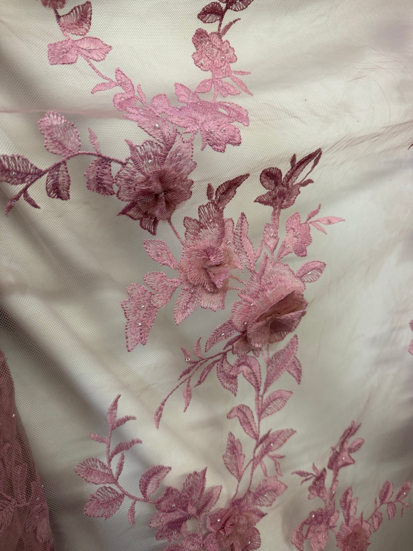 Floral Embroidered Applique Mesh - Pink Rose