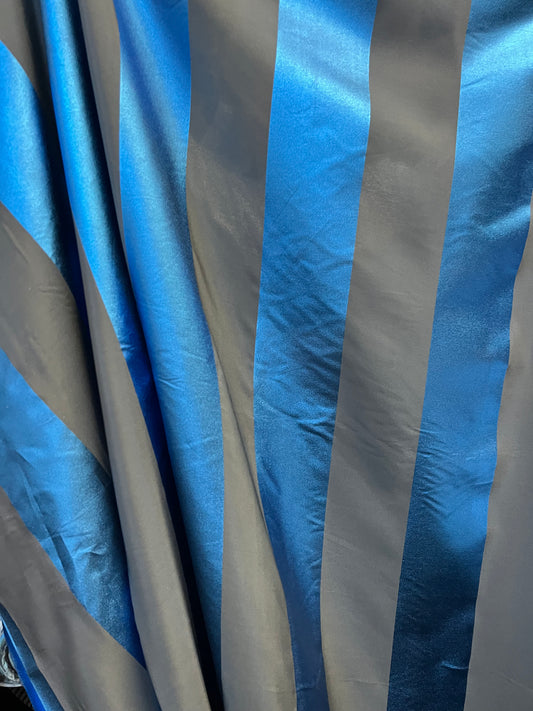 Crepe de Shine - Foil Stripe - Grey & Blue