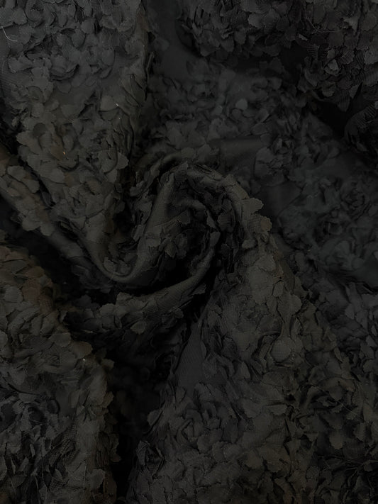 Floral Applique Fused Scuba - Jet Black