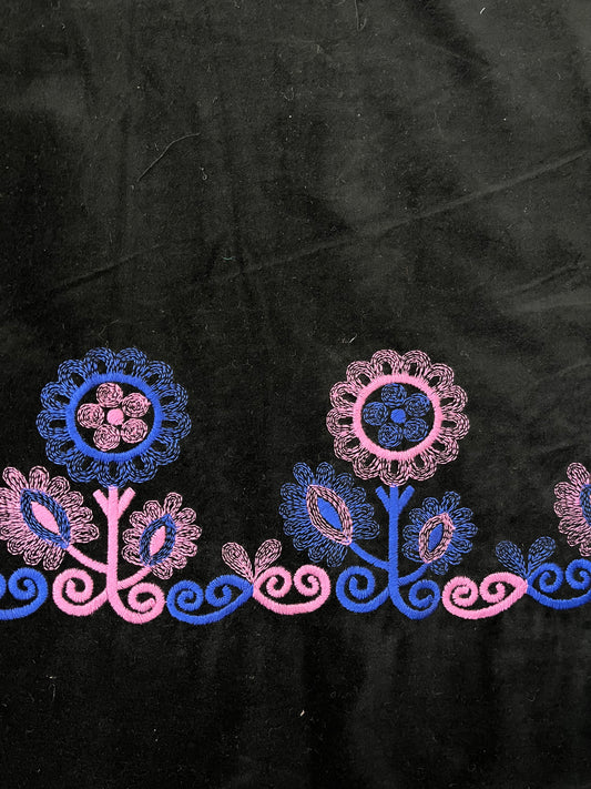 Cotton Velvet - Black with Border Embroidery