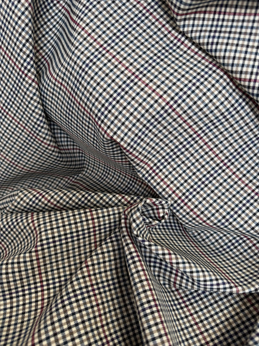 Stretch Plaid Poly Rayon Suiting - Tan, Red & Navy