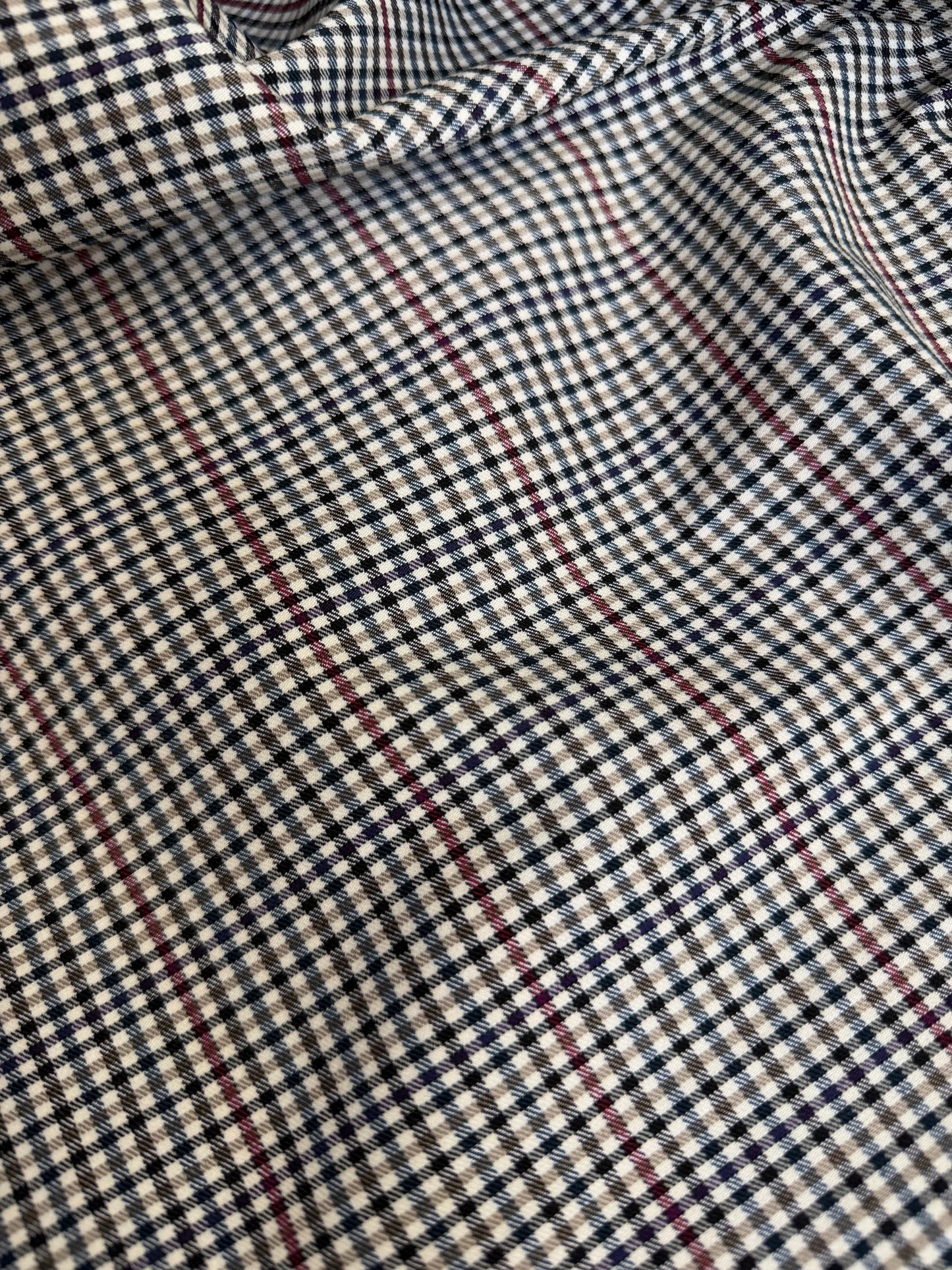 Stretch Plaid Poly Rayon Suiting - Tan, Red & Navy