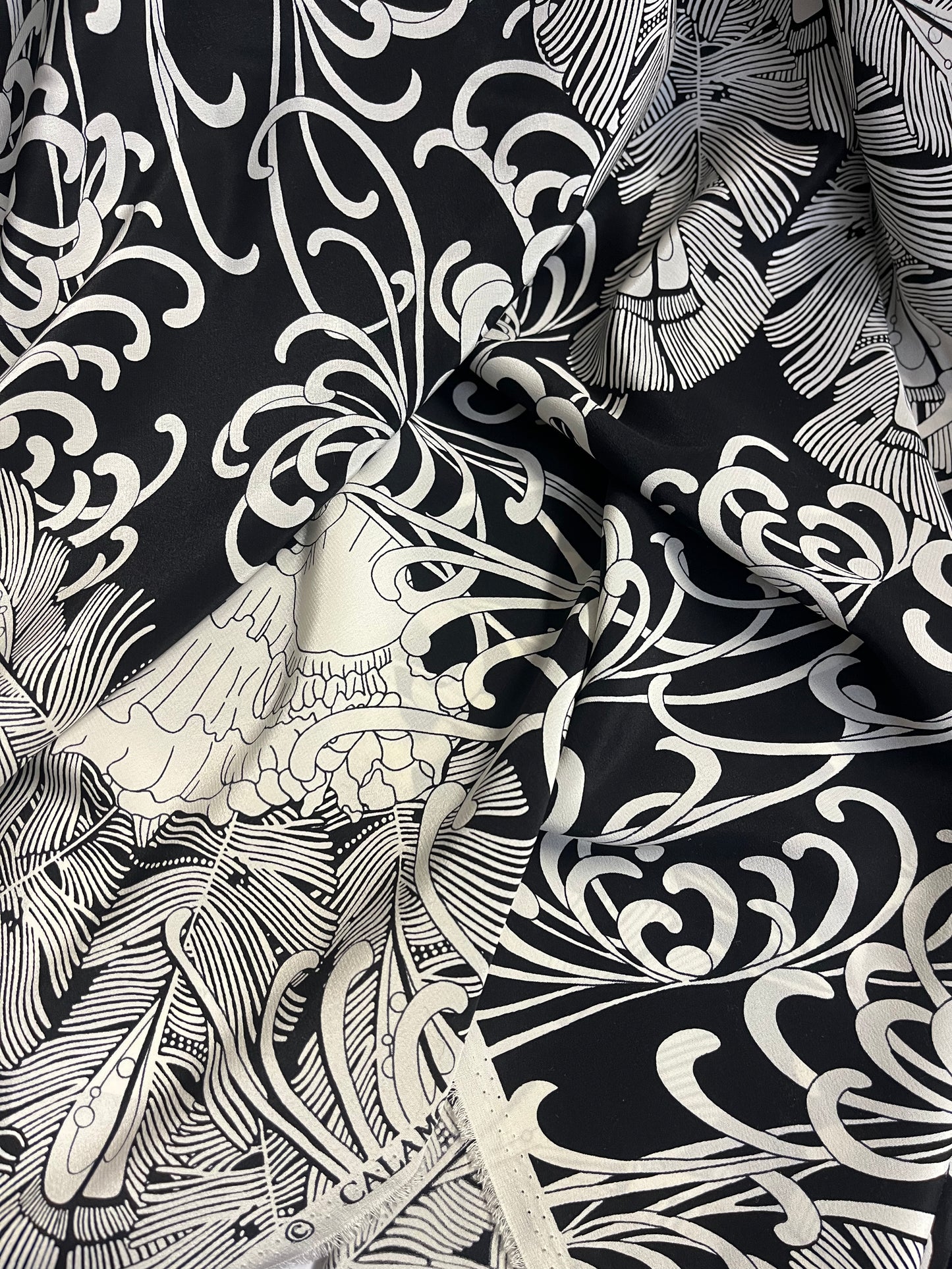 Printed Silk Crepe De Chine - Nouveau Paisley - Black & White