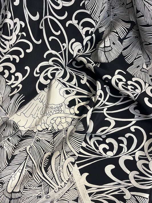 Printed Silk Crepe De Chine - Nouveau Paisley - Black & White