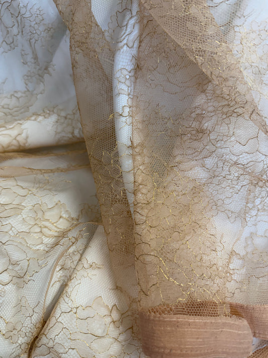Delicate Floral Lace - Champagne & Gold Lurex - 6yd Panel