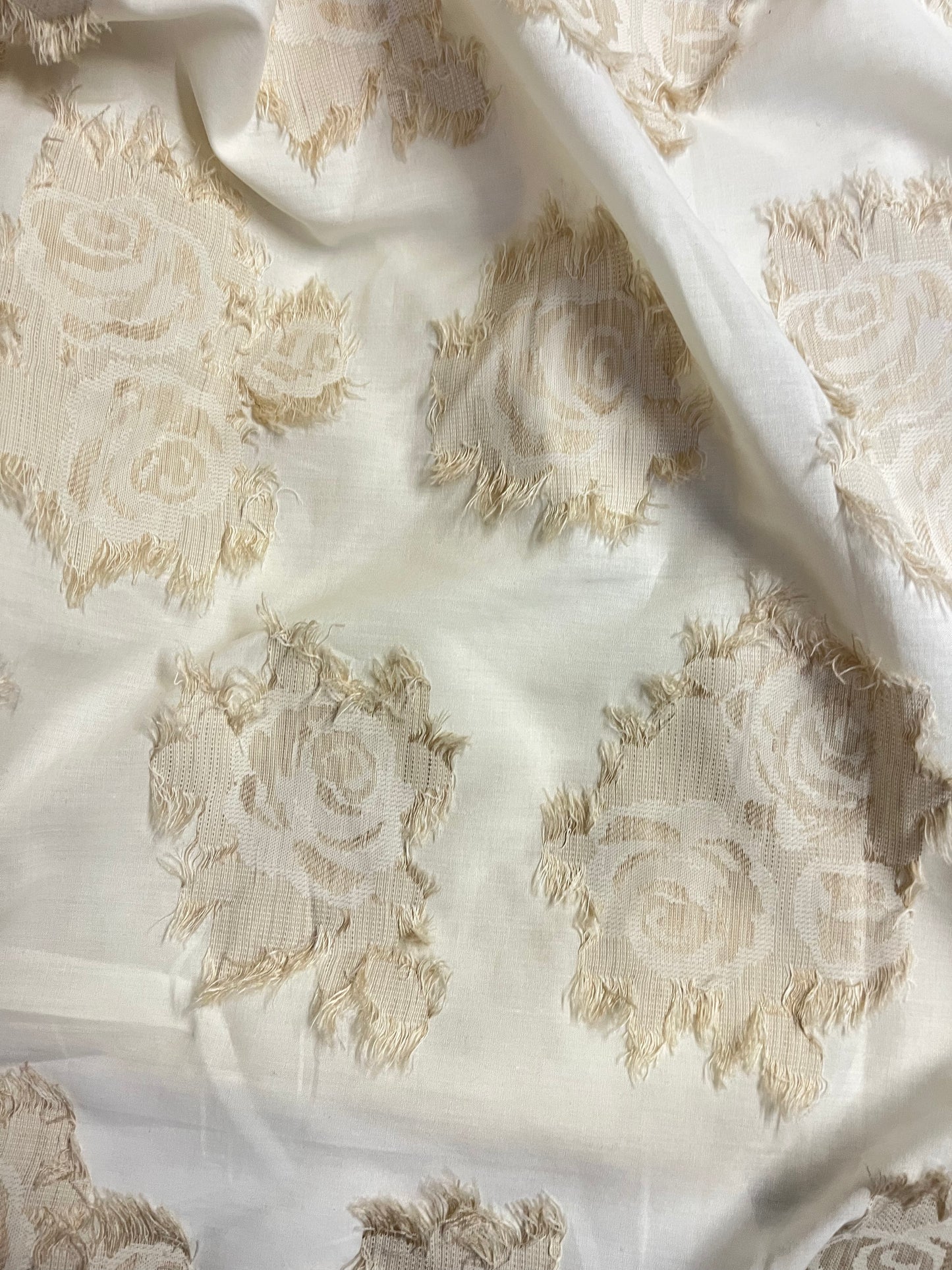 Italian Woven Floral Cotton - Ivory & Beige