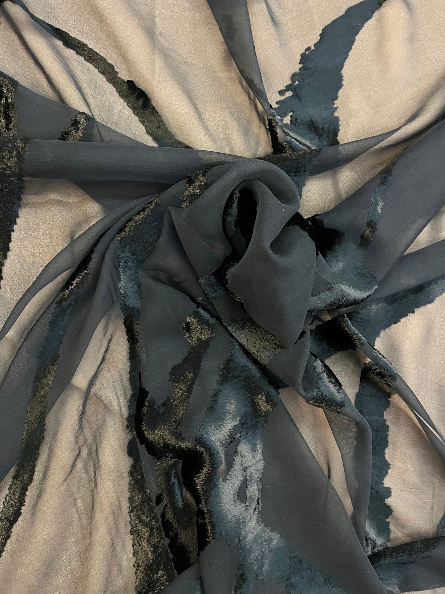 Silk Chiffon Abstract Burnout - Black