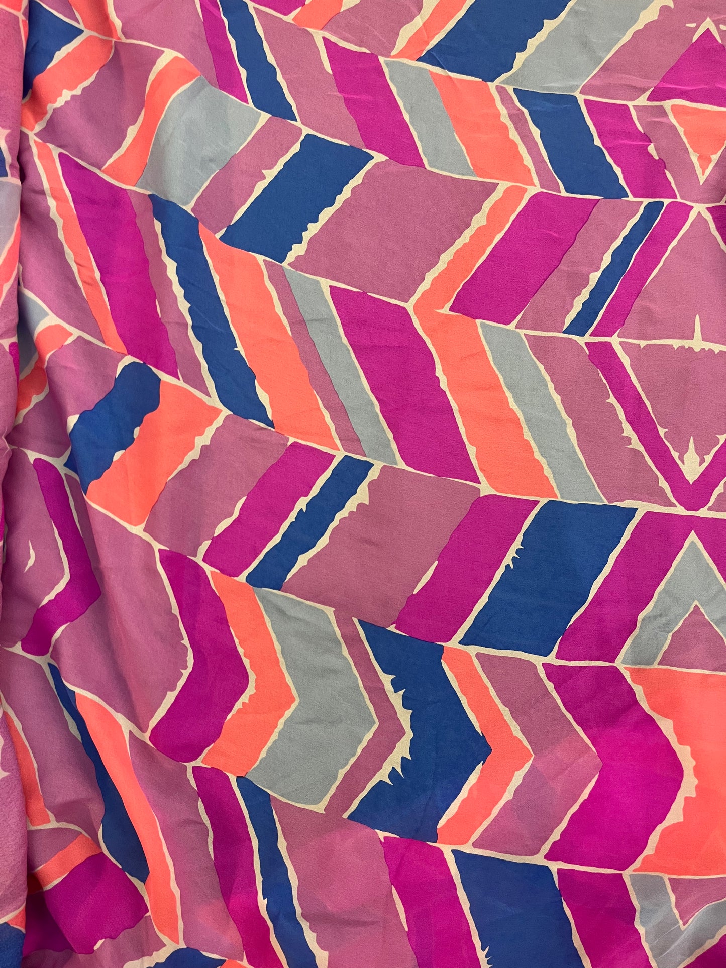 Chevron Printed Silk Georgette - Pink Multicolor