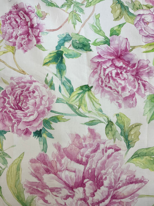 Watercolor Floral Printed Linen - Peony