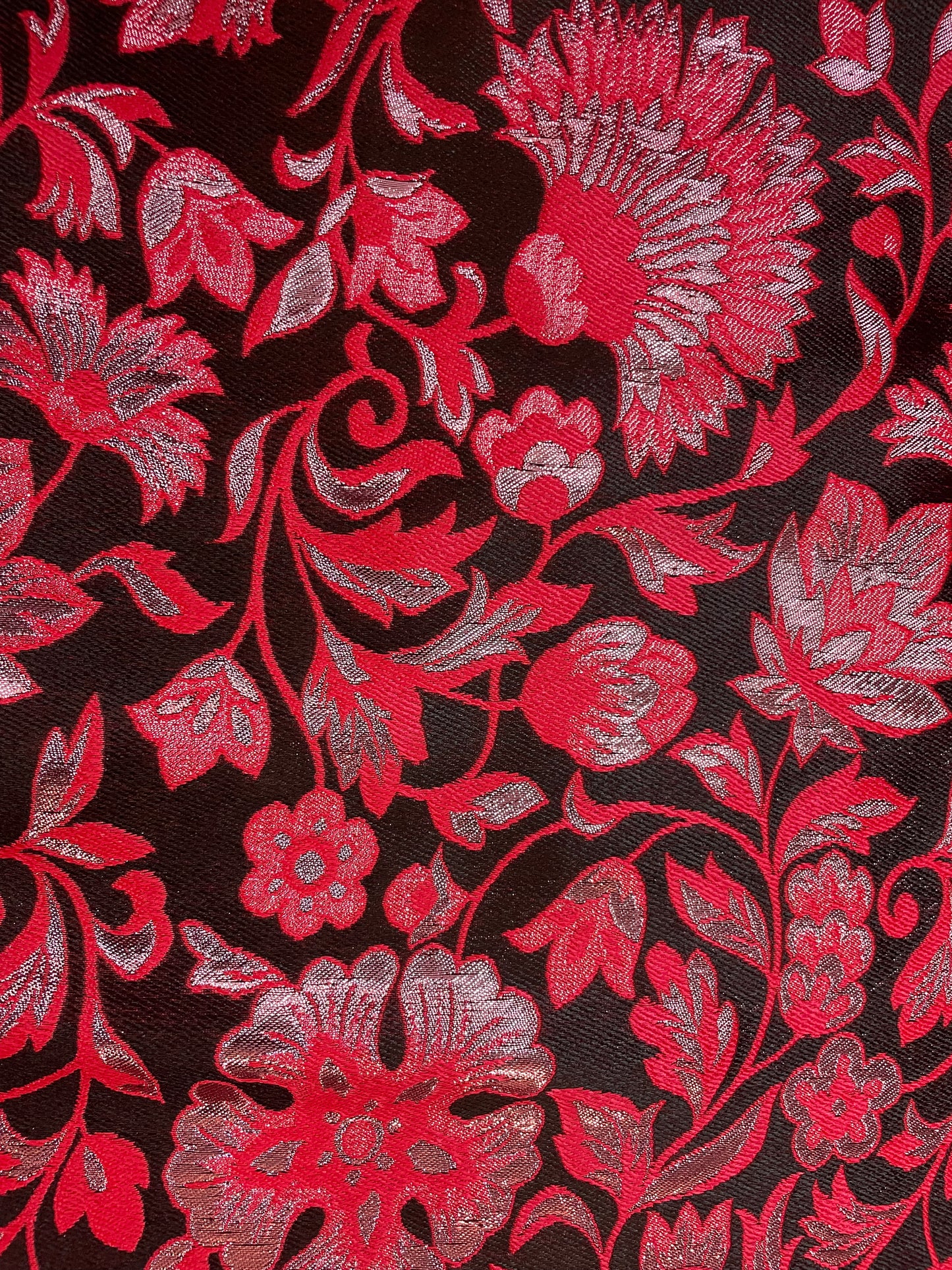 Designer Metallic Red & Black Floral Brocade