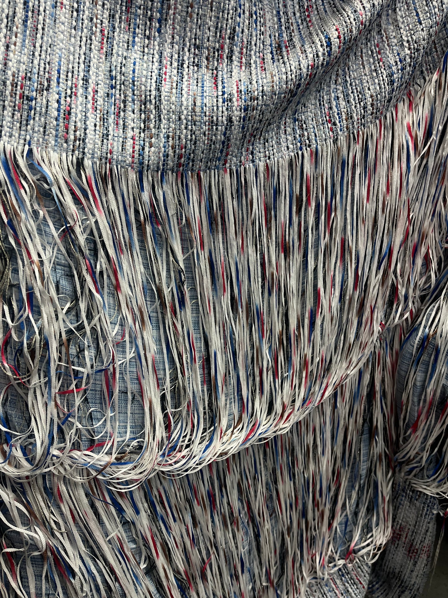 Poly Ribbon Boucle with Fringe - Red, White, Blue & Black