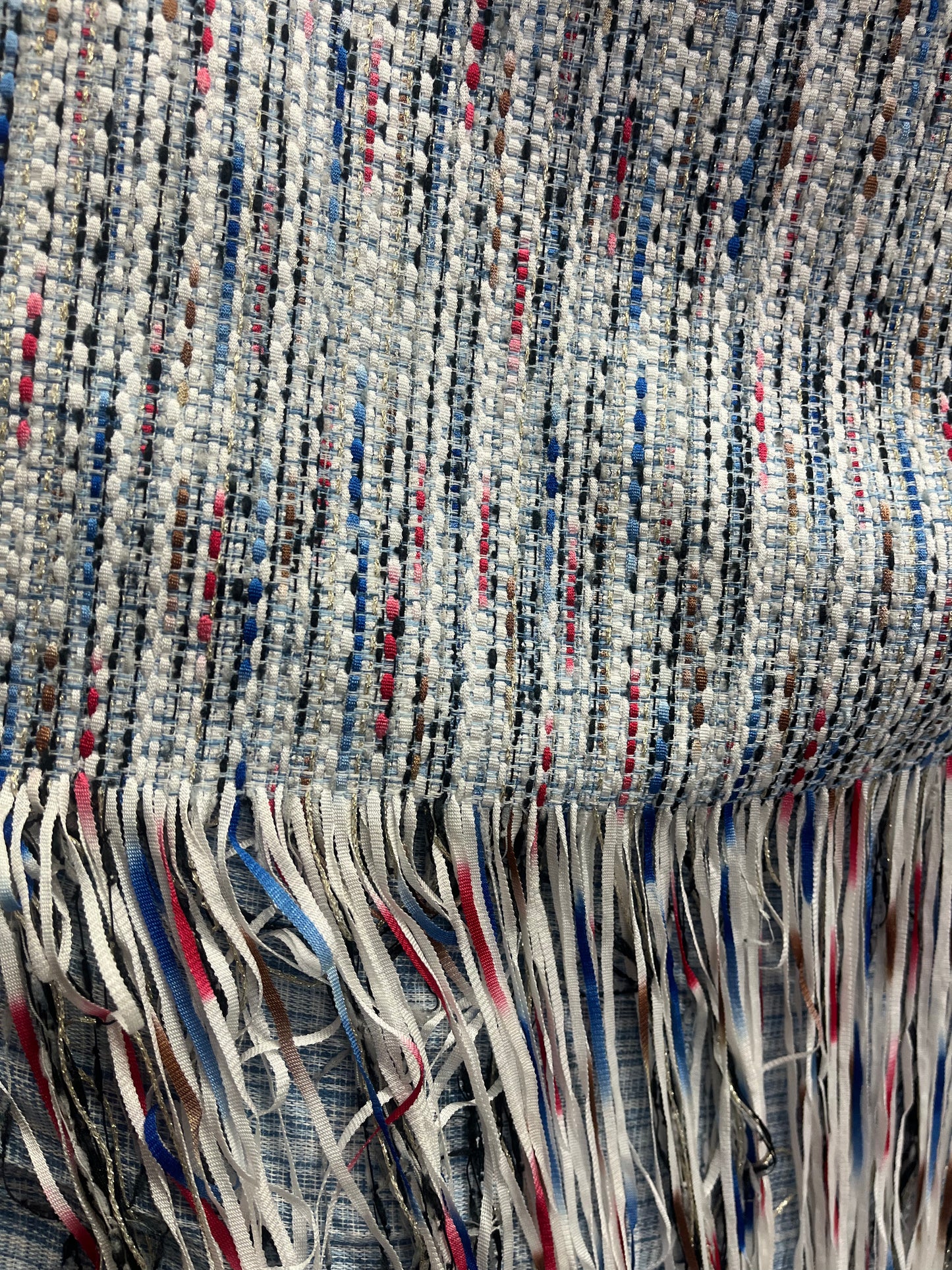 Poly Ribbon Boucle with Fringe - Red, White, Blue & Black