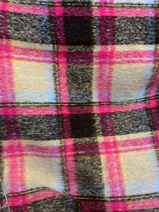 Fuzzy Poly Plaid - Brown, Pink, Yellow, Blue & Beige