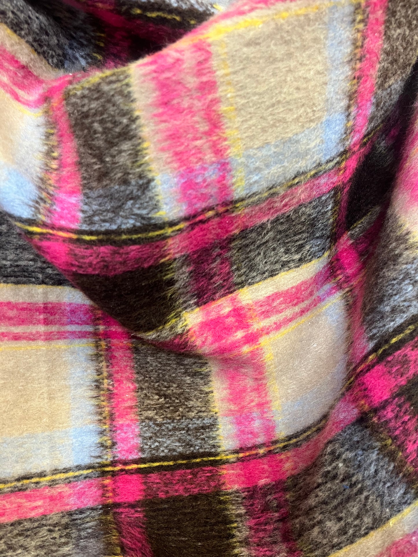 Fuzzy Poly Plaid - Brown, Pink, Yellow, Blue & Beige