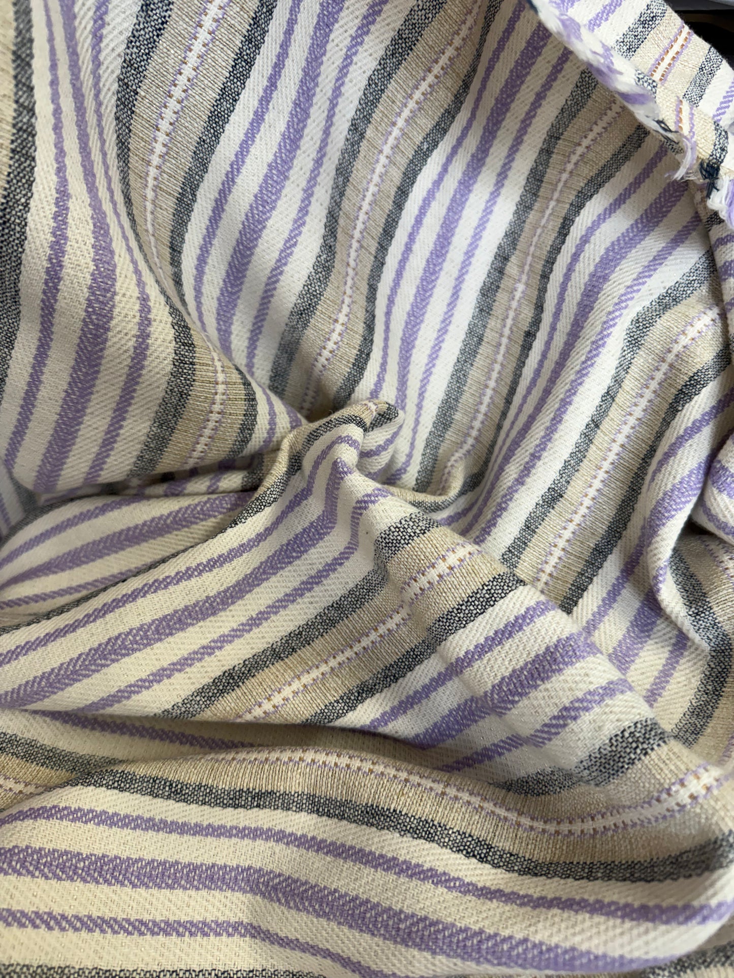 Textured Cotton Stripe - Off-White, Purple, Grey & Gold Lurex