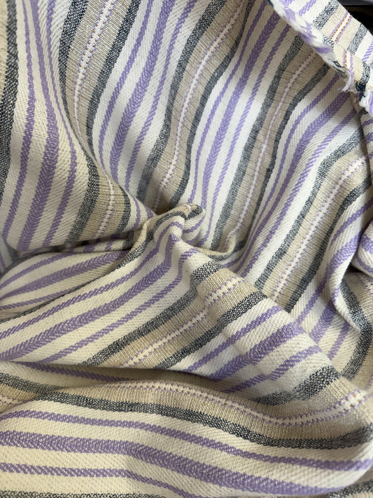 Textured Cotton Stripe - Off-White, Purple, Grey & Gold Lurex