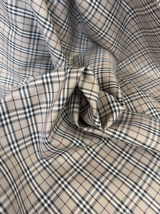 Japanese Cotton Fine Twill Plaid - Tan, Red, Black & White